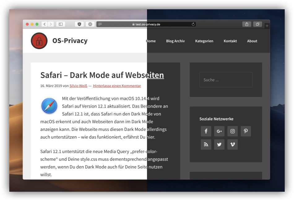 Safari Dark Mode auf seiten
